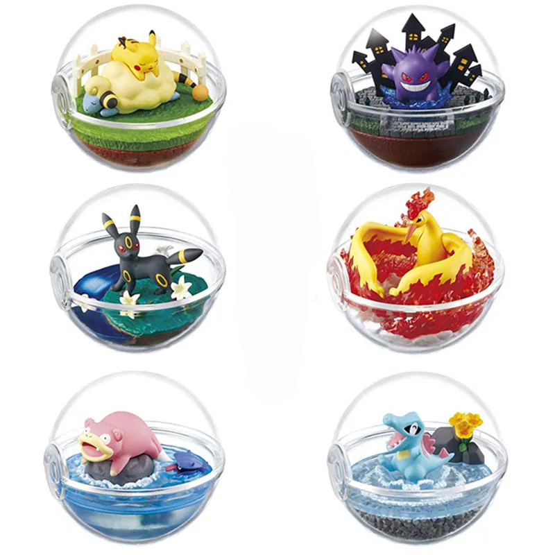 6 шт./компл. прозрачный шар с Gengar Moltres Totodile Slowking Umbreon Аниме Фигурки игрушки декор