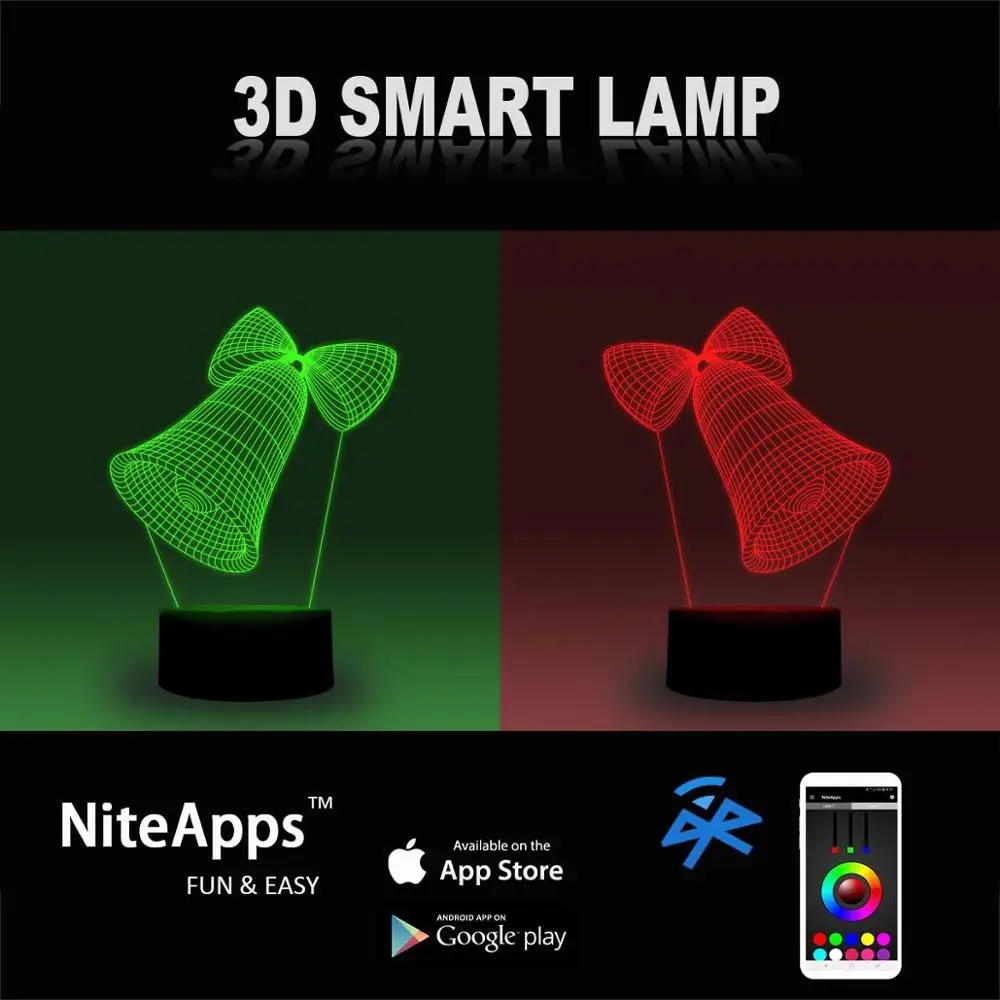 NiteApps 3D кольцо колокольчик ночник настольная Иллюзия украшение лампа подарок на день рождения приложение/сенсорное управление