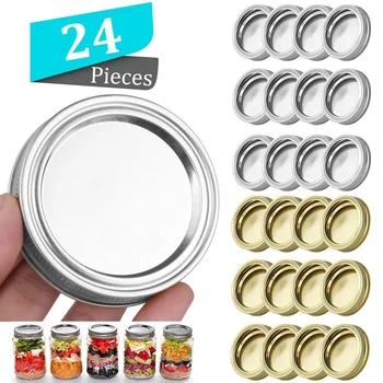 

24Pcs Split-Type Lids Leak Proof Storage Solid Cap Canning Jar Lids for Regular and Wide Mouth Mason Jar-Gold+Silver