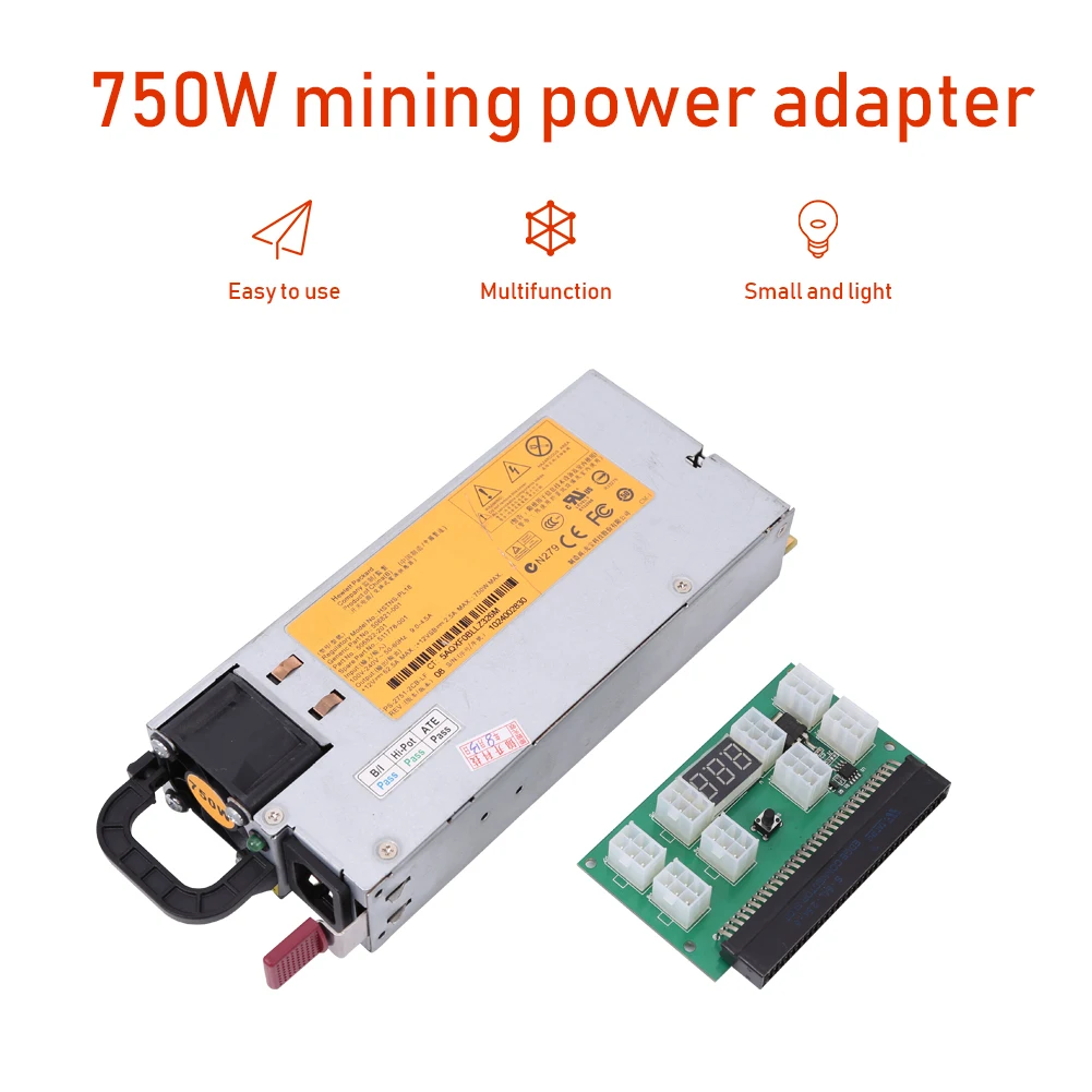 750W Server Power Supply Mining PSU 12V 62.5A with Breakout Board