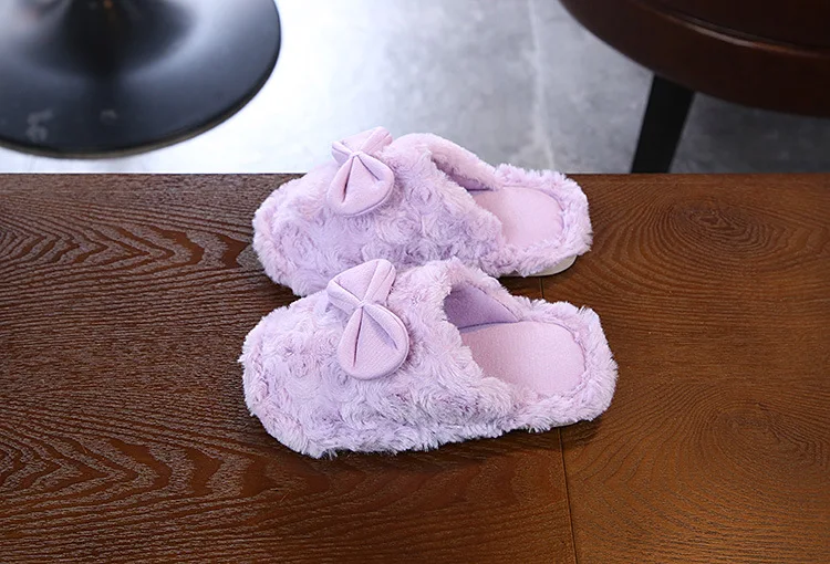 winter new children's cotton slippers girls cute bow warm home shoes indoor baotou fur shoes children's cotton slippers