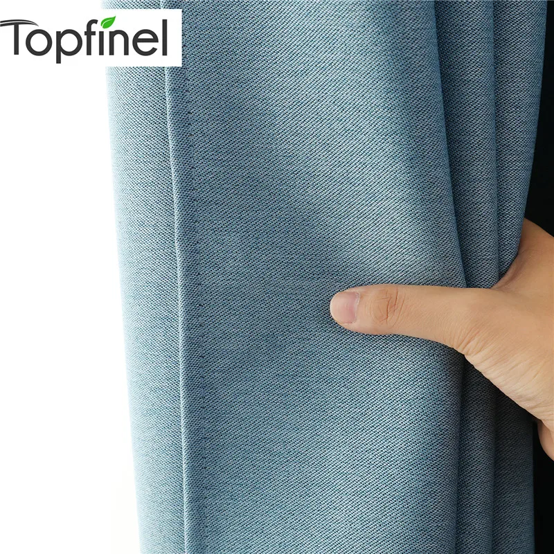 

100% Solid Blackout Curtains For Bedroom Living Room Window Treatment Blinds Decoration Double-sided hemp material blue white