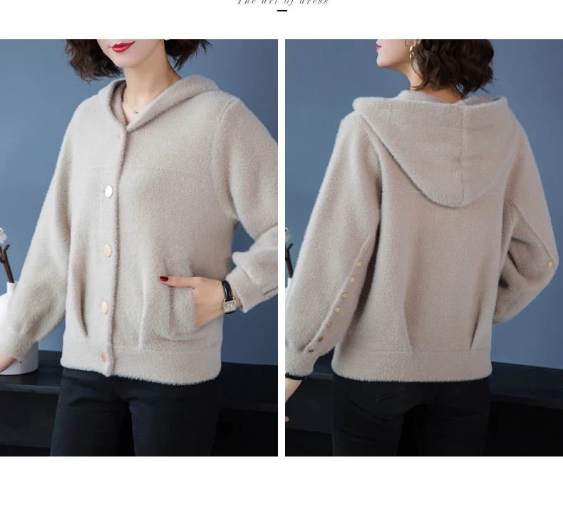XJXKS Manteau Femme Hiver кашемировый и шерстяной вязаный женский свитер с капюшоном, пальто с карманами, свободные женские пальто и куртки