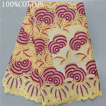 

5 yard Swiss lace fabric 2020 latest heavy beaded embroidery African 100% cotton fabrics Swiss voile lace popular Dubai style HL