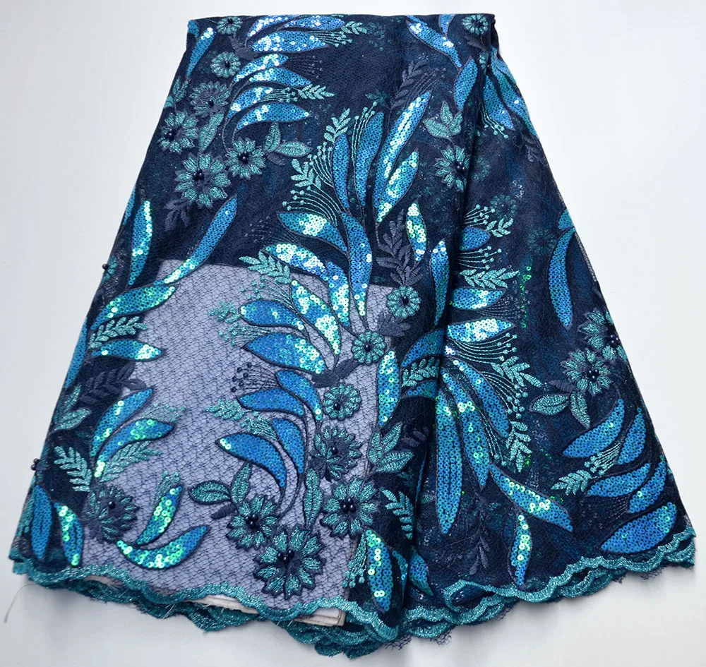 

Newest African sequins lace fabric With Beads High quality French net lace fabric for fashion party dress