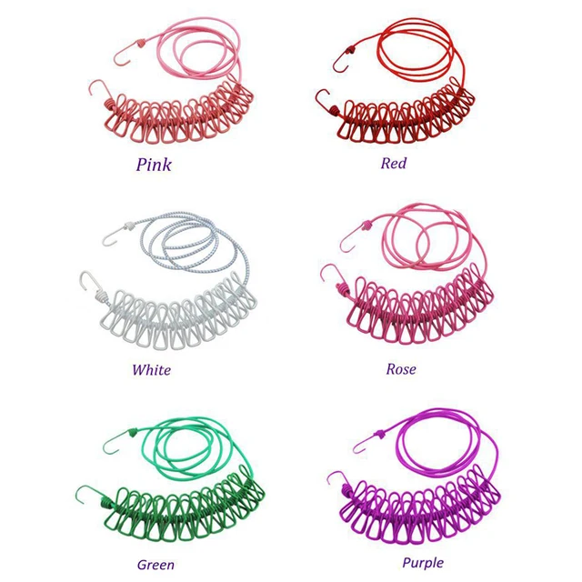 Kültéri Kemping Rugalmas Szárítókötél Utazás Kényelmes Ruhákkal Zokni Klipekkel Kötélen Elasztikus Kötél Tartós Piros - Image 5