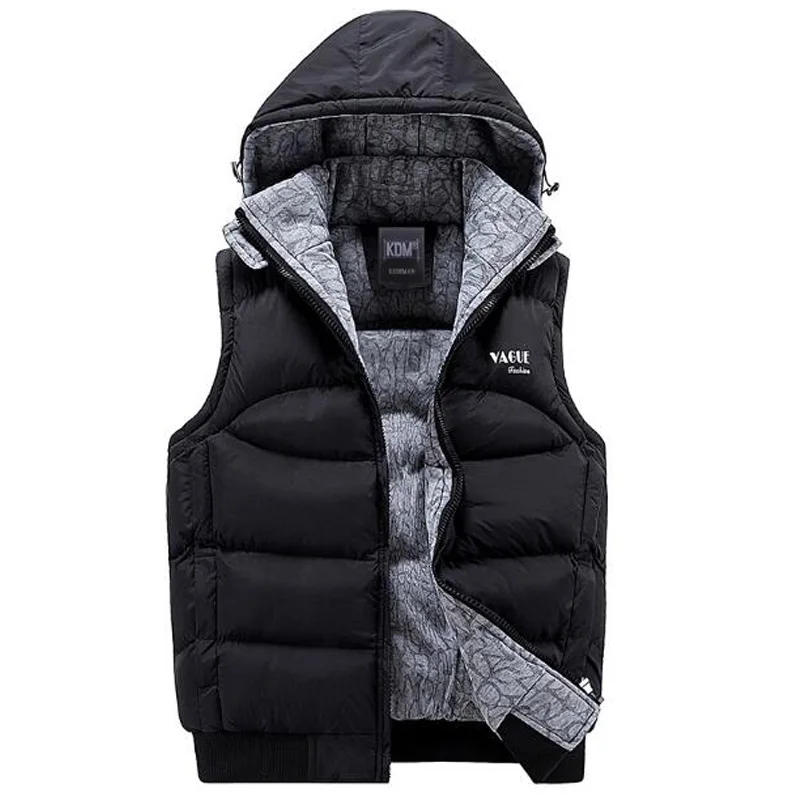Куртка Для мужчин без рукавов Veste Homme Для мужчин s зимние модные повседневные пальто с капюшоном на хлопковой подкладке Для мужчин, детский жилет, жилет c утеплителем - Цвет: Черный