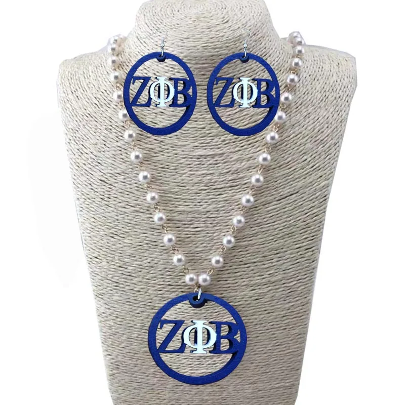 ZPB Zeta Phi Beta Натуральный Деревянный жемчуг подвеска ожерелье ювелирный набор |