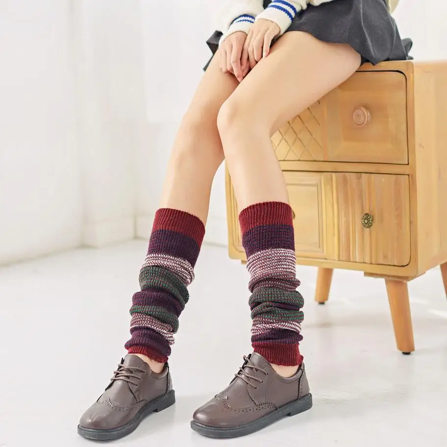 Японские вязаные гетры выше колена; высокие носки без пятки; модные гетры в полоску; модные вязаные теплые носки - Цвет: 6