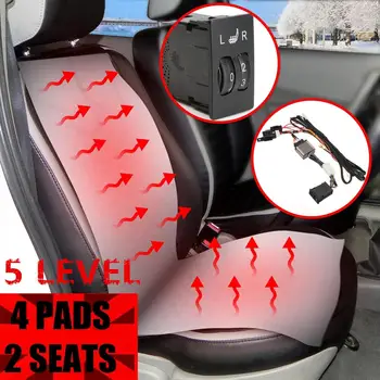

Carbon Fiber 2 Seats 4 Pads Car Heated Seat Covers 2-dial 5-level Heating Seat Pads Winter Warmer Covers Universal