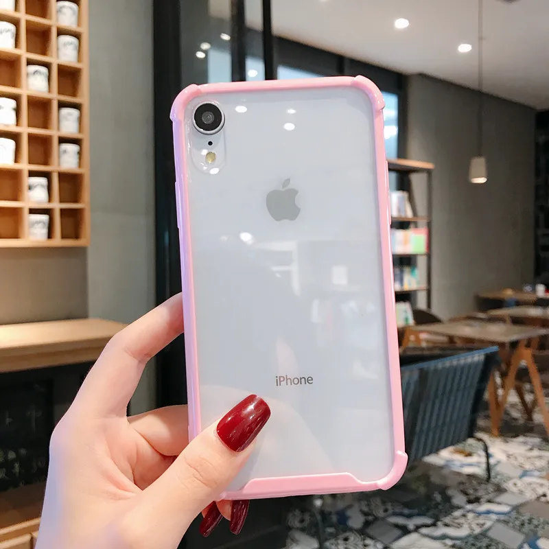 Lovebay Простые Чехлы для телефона для iphone X XS XR XS Max ТПУ карамельного цвета акриловые для iphone 7 8 Plus 11 Pro Max парные чехлы - Цвет: Розовый