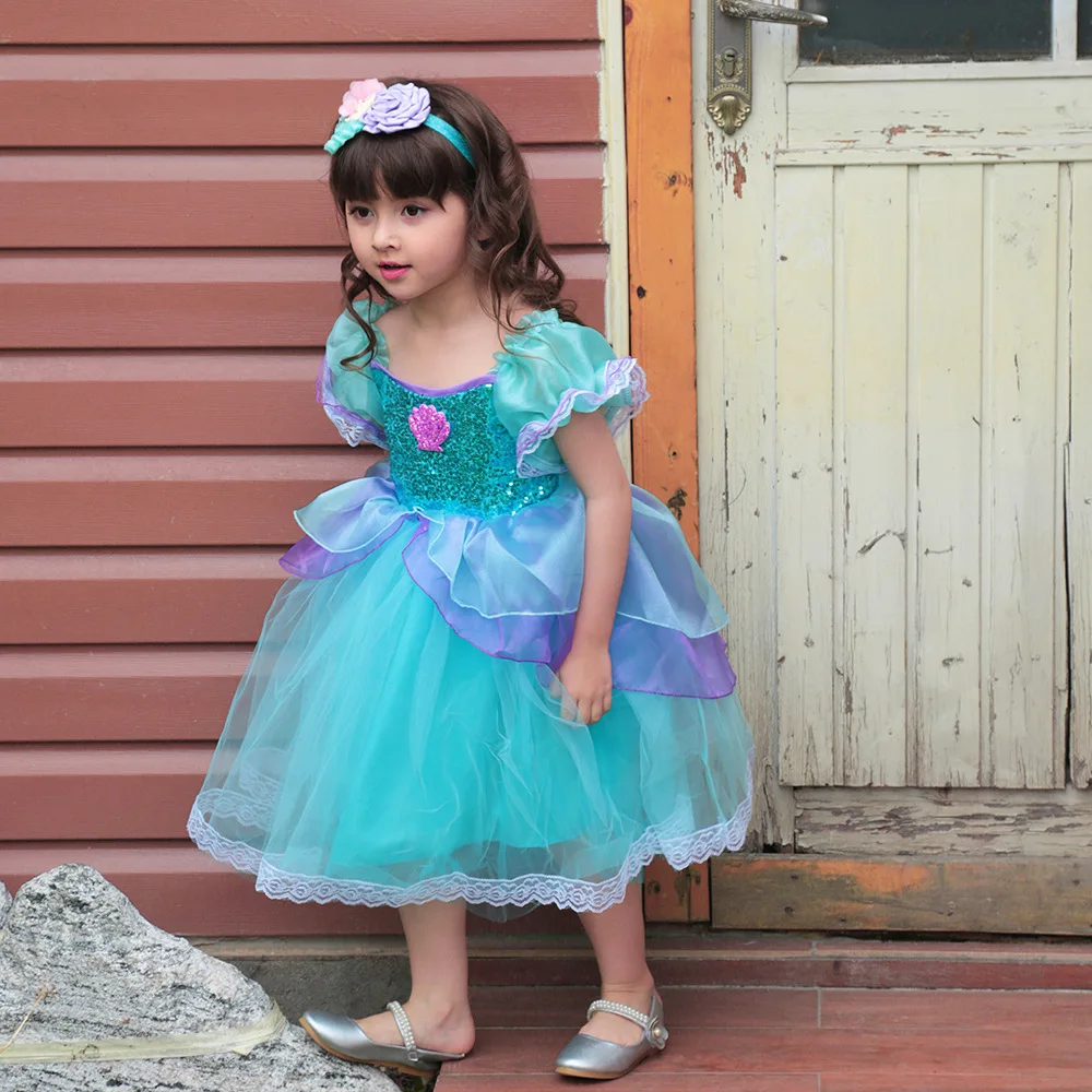 Abito da principessa per bambina sirenetta Ariel Dress Halloween