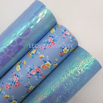

Mini Roll 30x134CM Flowers Printed Synthetic Leather, Iridescent faux fabric Roll For Making Bows LEOsyntheticoDIY SK291