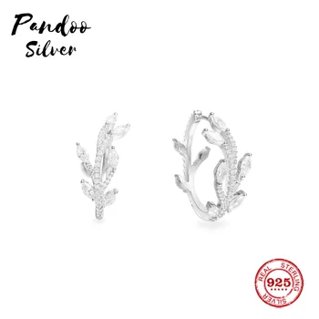 

Pandoo Fashion Charm Sterling Silver Original 1:1 Copy,Asymmetric festival Leaf Hoop Luxury Earrings Jewelry Gift For Female