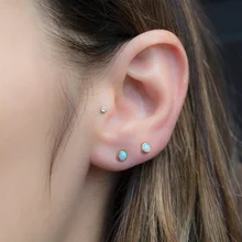 Чистый 925 стерлингового серебра ювелирные изделия крошечные симпатичные в горошек голубого и розового цвета огонь опаловые серьги-гвоздики для женщин Потрясающие несколько серебряные серьги