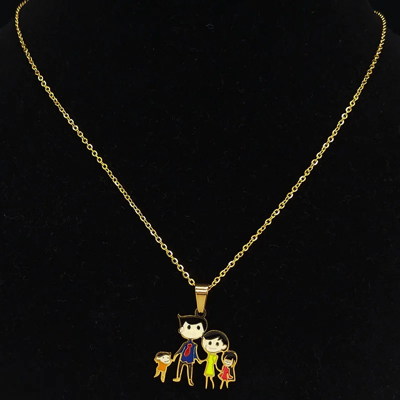 Семейная цепочка из нержавеющей стали для папы, мамы, сына и дочки, женское золотое ожерелье, ювелирное изделие, colgante mujer N19384