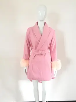 

Elegant Fashion Slim Women Long Winter Wool Blend Coat Long V-Neck Solid Wool Coat And Jacket Adjustable Waist Outerwear