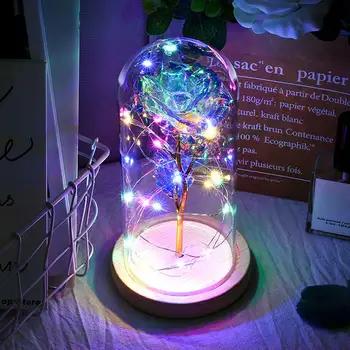 

Simulation Rose Flower Glass Cover Decoration Dome LED Night Light Valentine Day Lamp Artificial Flower Decoration Ornament