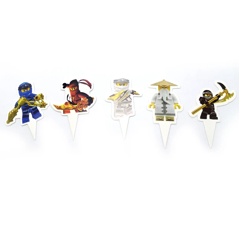 Ninjago тематический Топпер для торта украшения для маленьких мальчиков сувениры для вечеринки в честь Дня рождения игрушки История кексов топперы с палочками 12 шт./лот - Цвет: Насыщенный сапфировый