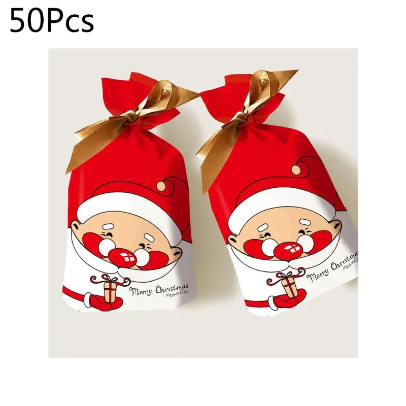 11 50PC Christmas Cartoon Rope Bag Goody Bag Wedding Party Candy Bag Gift Bag Q84D - Цвет: 11