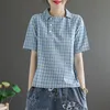 Blouses Shirts Women Summer Casual Plaid Tops New 2020 Korean Style Turn-down Collar Female Vintage Blouse High Quality P990 5