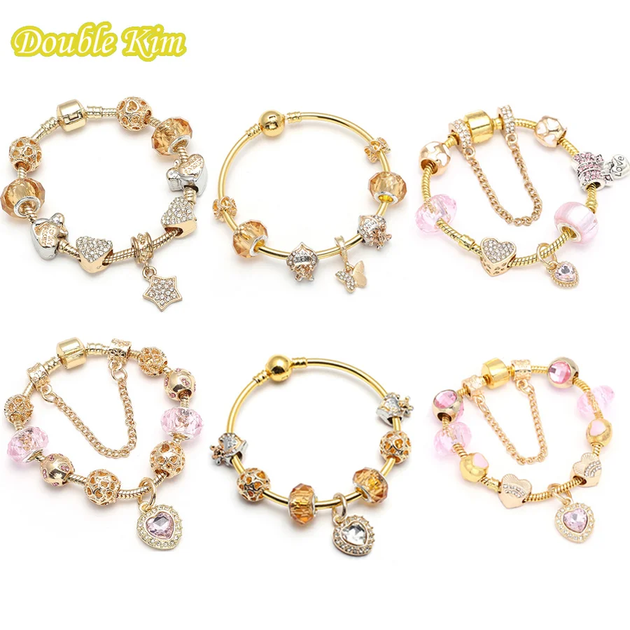 Beaded Charm Bracelets with Butterfly Heart Shaped Star Pendant and Golden Chain for Women Trendy European Style Jewelry Gift | Украшения и