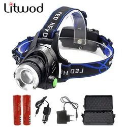 Litwod 568D светодиодный налобный фонарь алюминиевый XM-L L2/T6 Zoom СВЕТОДИОДНЫЙ Головной фонарь настраиваемый налобный фонарь 18650 батарея передний