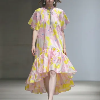 

HT6114 High Low Floral Printed Cocktail Dresses Short Sleeves Vestidos De Coctel Cortos Elegantes 2020