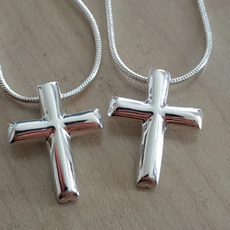 DOTEFFIL Genuine 925 Sterling Silver Cross Necklace Fashion Jewelry Pendant 18 Inches Snake Chain Women Wedding Engagement Gift - Image 3