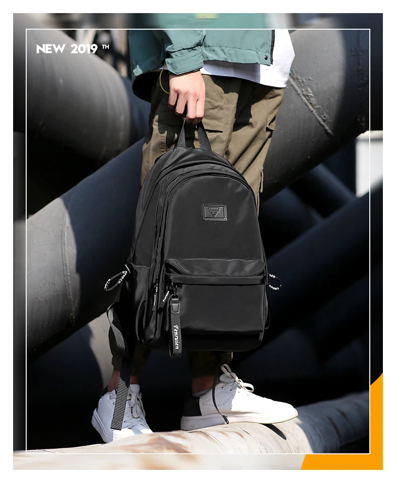 FRN New Nylon Waterproof Backpack Men Casual Backpack Large Capacity USB Charging Fashion Schoolbag 15.6 Inch Laptop Bag