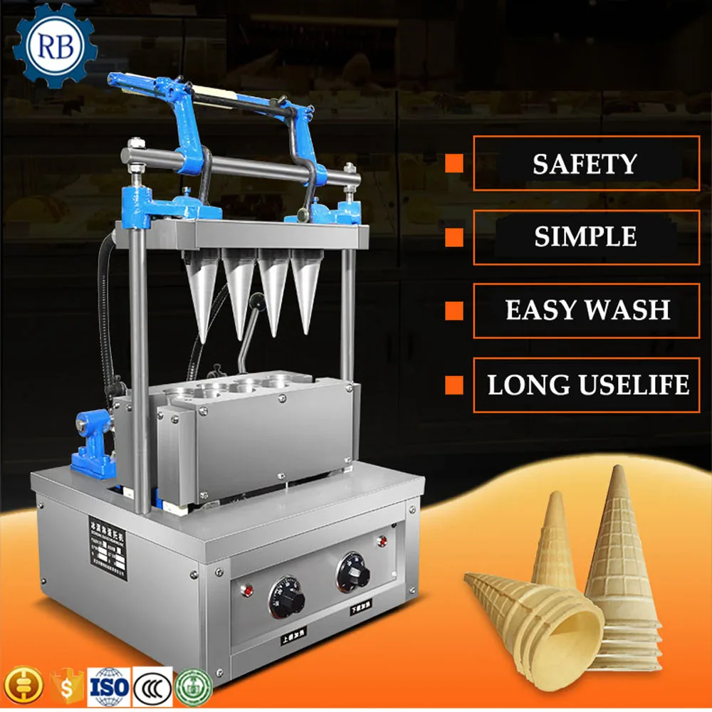 Машина для мороженого из нержавеющей стали, 4 головки, машина для крушения мороженого, конус для мороженого, яичный рулон, машина для конуса яиц