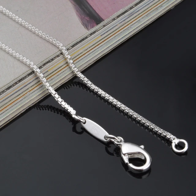 925 Silver 2MM Box Chain Necklace Women Wedding Party Jewelry 2