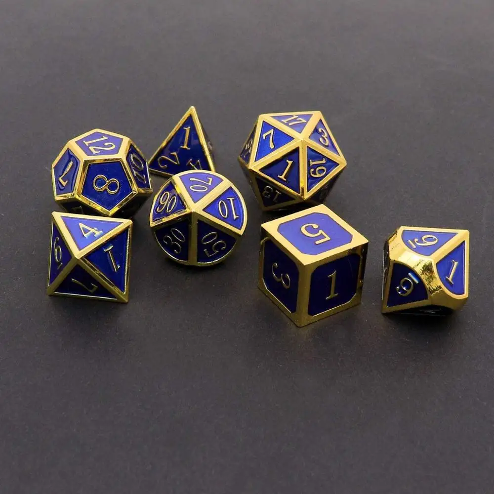 Металлические игральные кости DND набор 7 Die Золото Синий Металл D & для подземелья и