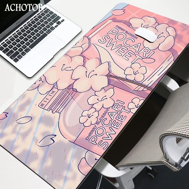 Pink Anime Mouse Pad Gamer Cute Kawaii XXL Gaming Mousepad Rubber Otaku Locking Edge 900X400MM Laptop Notebook Keyboard Desk Mat