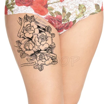 

Temporary Tattoo Stickers Black Sexy Rose Bud Flower Fake Tatto Waterproof Tatoo Back Leg Arm Belly Big Size for Women Man Girl
