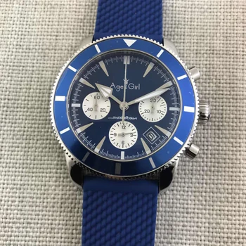 

Classic New Chronograph Men Stopwatch Sapphire Crystal Silver Black Blue Ceramic Bezel Rubber Sport Watches Limit AAA+