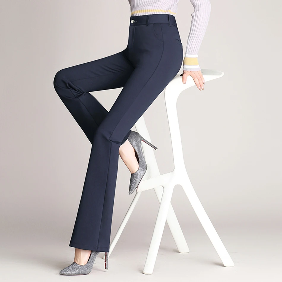 Женские черные расклешенные брюки женские офисные с высокой талией на молнии осенние обтягивающие широкие брюки для работы для женщин плюс размер брюки костюм брюки женские брюки с высокой талией широкие брюки