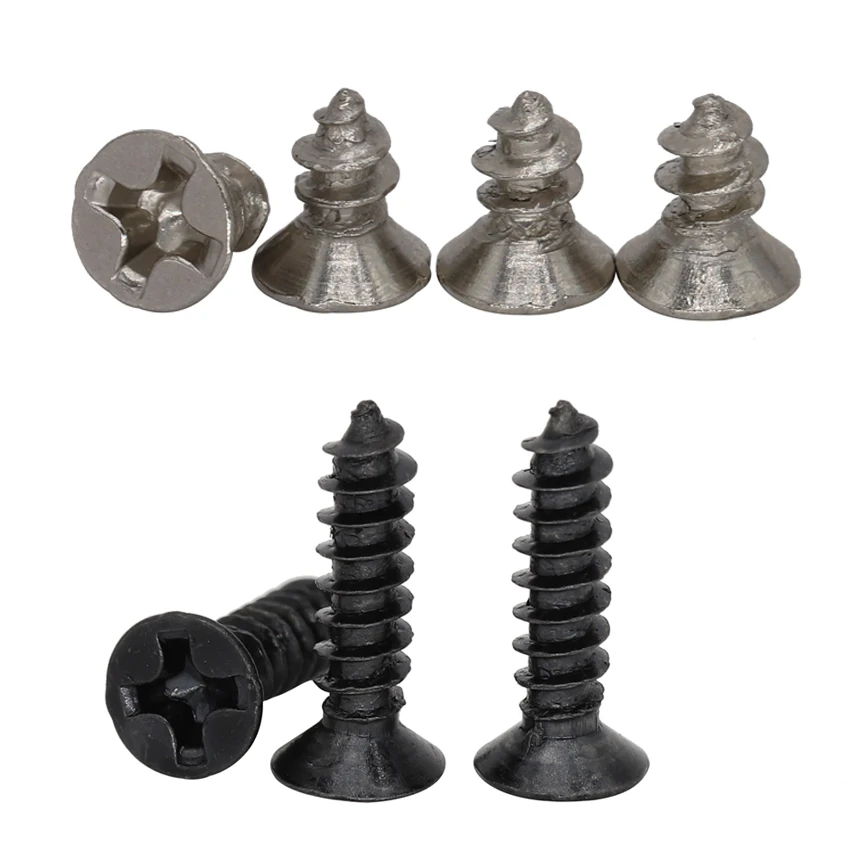 

M1.2 M1.4 M1.7 M2 M2.3 M2.6 M3 Black Nickel Plated Steel DIN7982 Cross Phillips Countersunk Flat Head KA Self Tapping Screw