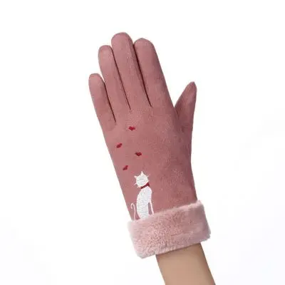 Новые зимние женские перчатки митенки с котом женская перчатка Вязаные Варежки женские теплые перчатки и варежки из плюша для девочек hy5796 - Цвет: pink