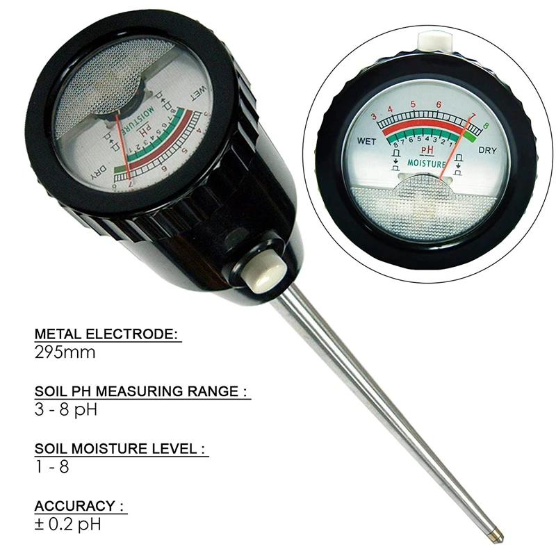 HHO-Soil Ph Moisture Meter Tester Hydroponics Analyzer Long Water Quality Plants Humidity Soil Detector 3-8 Ph,1-8 Moisture