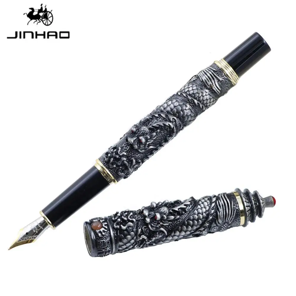 JinHao, двойной дракон, ювелирное изделие, роскошная авторучка, винтажная башня, 18KGP, 0,5 мм, перо, чернила, ручки для письма, офисные принадлежности, подарок