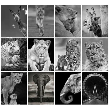 

Huacan 5D Diamond Painting Black And White Animal Full Square Diamond Embroidery Mosaic Lion Decorations Home