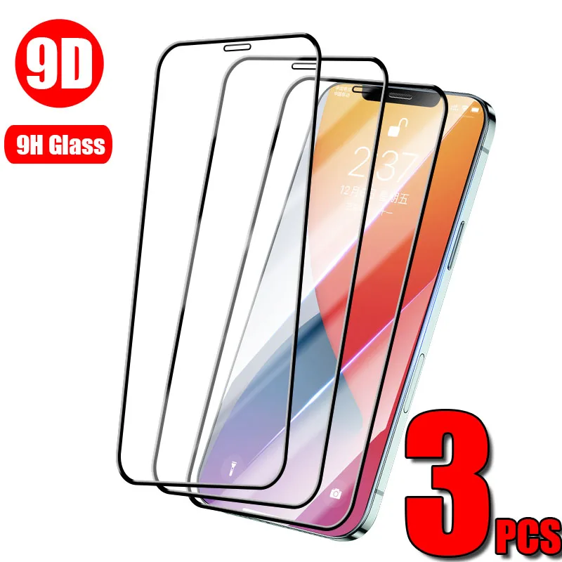 3Pcs Protective Glass For iPhone 11 12 Pro Max Mini Screen Protector