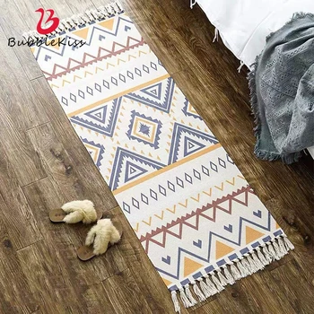 

Bubble Kiss Retro Ethnic Style Cotton And Linen Carpet Hand-Woven Anti-Slip Home Doormats Geometric Pattern Tassel Hallway Rugs