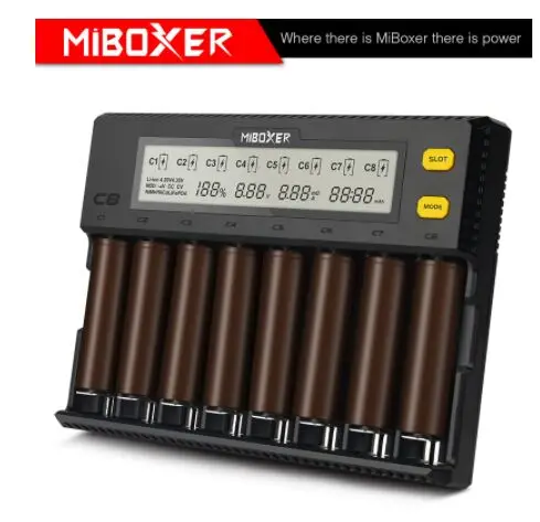 MiBOXER C8 зарядное устройство 8 слотов ЖК-дисплей для Li-Ion LiFePO4 Ni-MH Ni-Cd AA 21700 20700 26650 18650