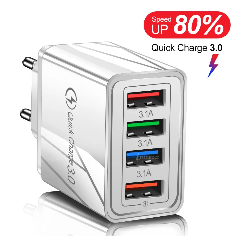 4 USB Charger Fast Charge For iPhone 11 Wall Quick Charging For Samsung Huawei P40 Xiaomi redmi note 9 Mobile Phones EU Chargers