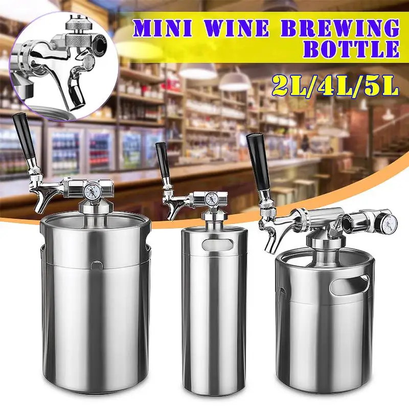 

2L/4L/5L Stainless Steel Homebrew Growler Mini Keg Beer Growler Leak Proof Top Lid Beer Bottle Home Brewing Making Bar Tool