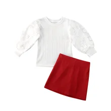 Новая одежда для маленьких девочек, топ с длинными рукавами, футболка, короткая юбка, комплект одежды