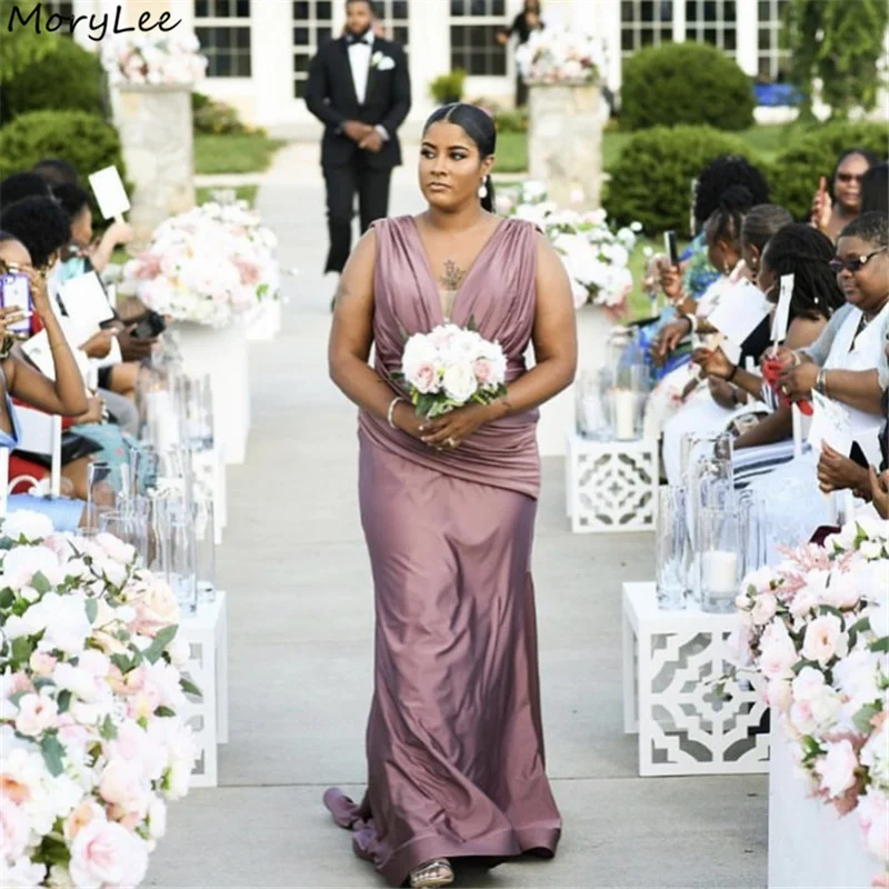 

Bridesmaid Dresses V-Neck Sleeveless Mermaid Bridesmaid Dresses With Zipper Back Silk Satin Wedding Party Bridesmaid Gown