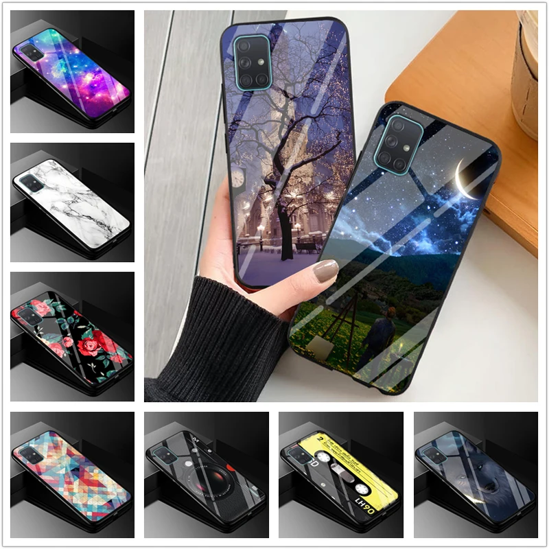 Чехол для Samsung A51 милый модный жесткий стеклянный чехол накладка Защитные чехлы